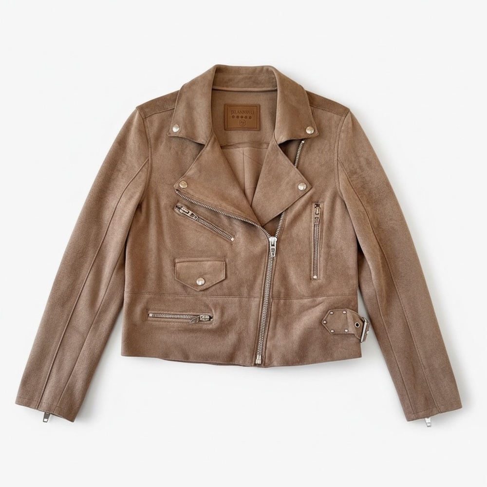 BlankNYC Tan Faux Suede Moto Jacket Womens SP Petite - Picture 2 of 9
